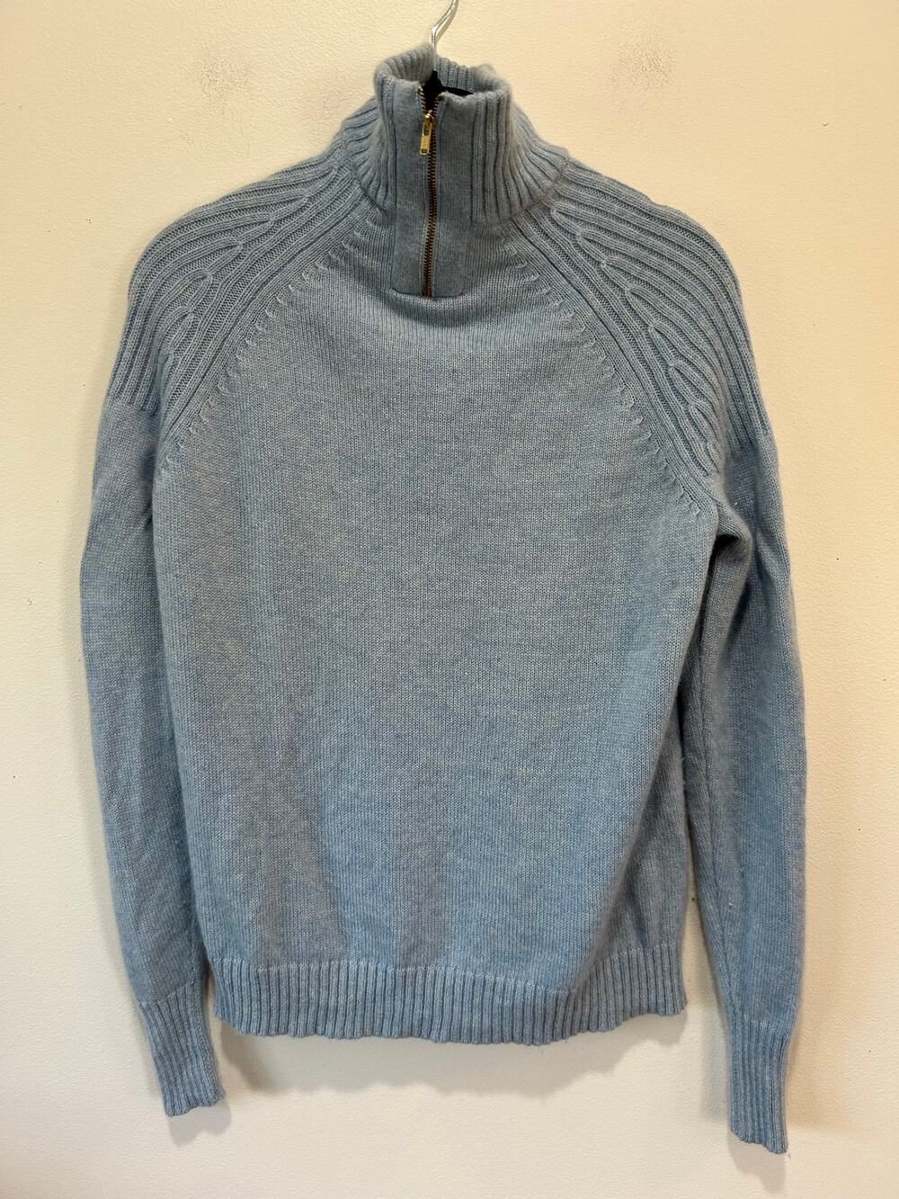 J. Crew blue cashmere sweater womens XS turtleneck zipper classic preppy minimal